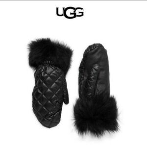 UGG Black Quilted Shearling-Trim Touchscreen Mittens NWT